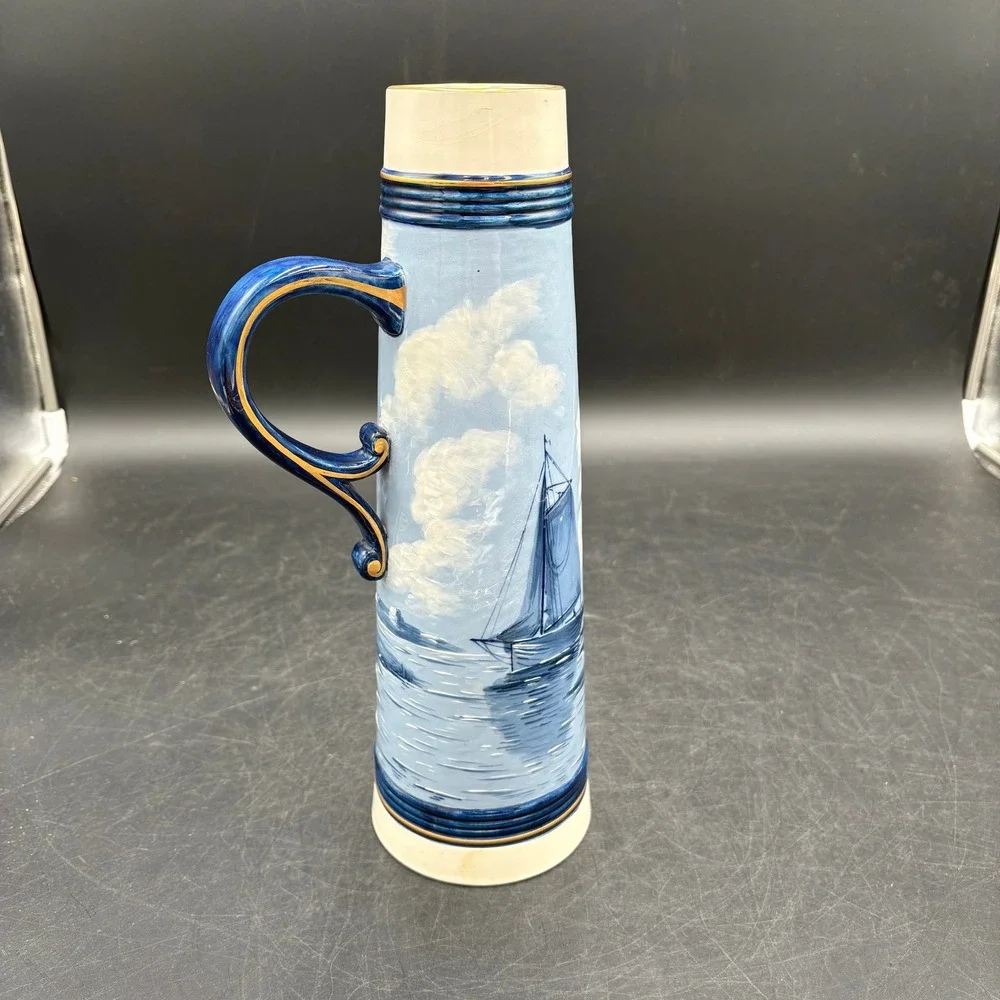 Vtg Rare HTF HandPainted 1907 Sarreguemines Ceramic Tall Pitcher Dutch